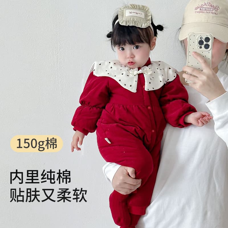 Bebê ano novo roupas vermelhas festivo bebê recém-nascido menina macacão mês cheio um ano de idade roupas de ano novo es
