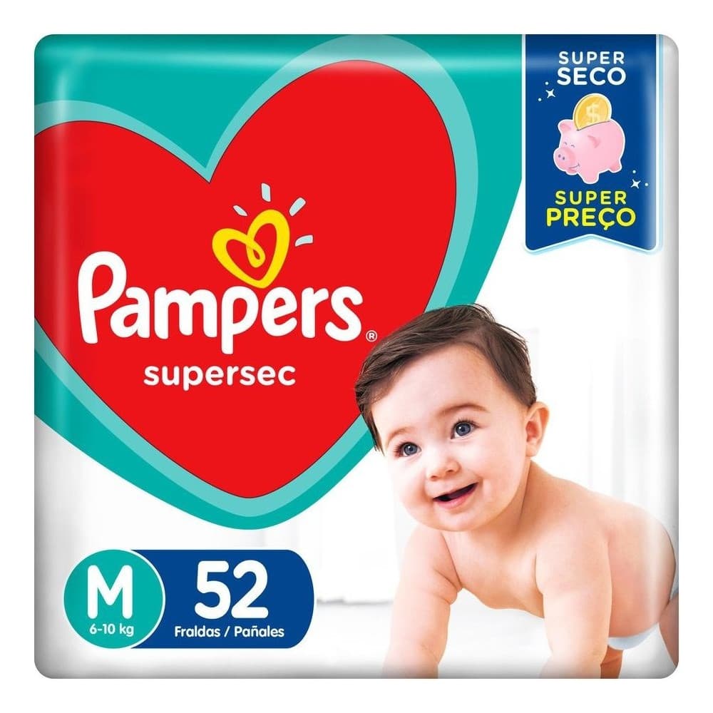 Fraldas Descartáveis Supersec Com 52 Unidades Tamanho M Pampers Médio 6 à 10kg