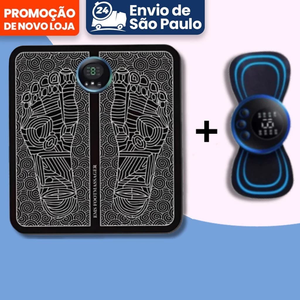 Massageador Elétrico Portátil + Tapete Massageador EMS para Pés Kit Relaxamento Muscular Cervical Alívio de Dor
