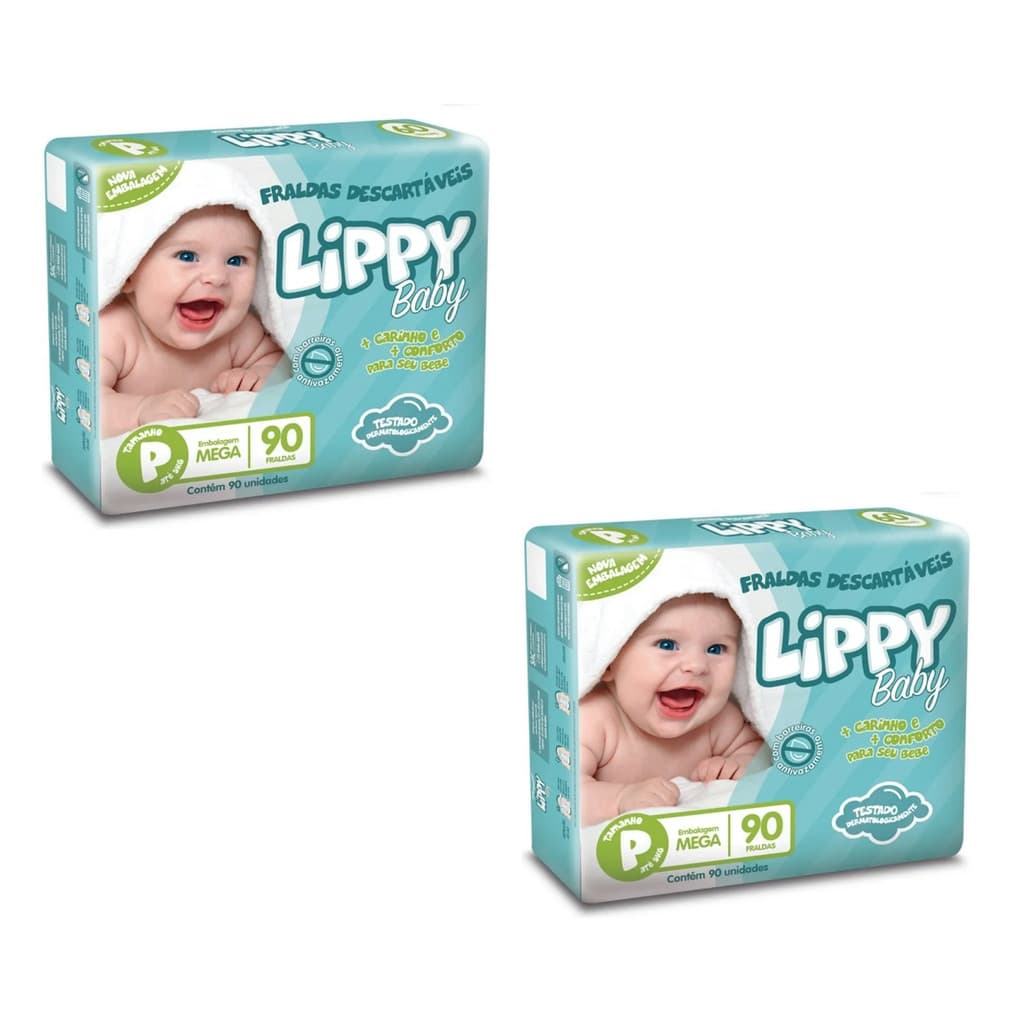 Kit 2 Fraldas Lippy Baby P Econômico 90 Tiras – Conforto e Proteção (Total 180 fraldas)