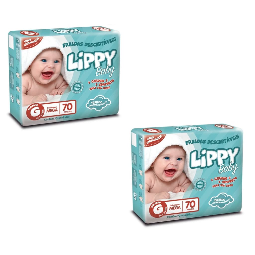 Kit 2 Fraldas Lippy Baby G Econômico 70 Tiras – Conforto e Proteção (Total 140 fraldas)