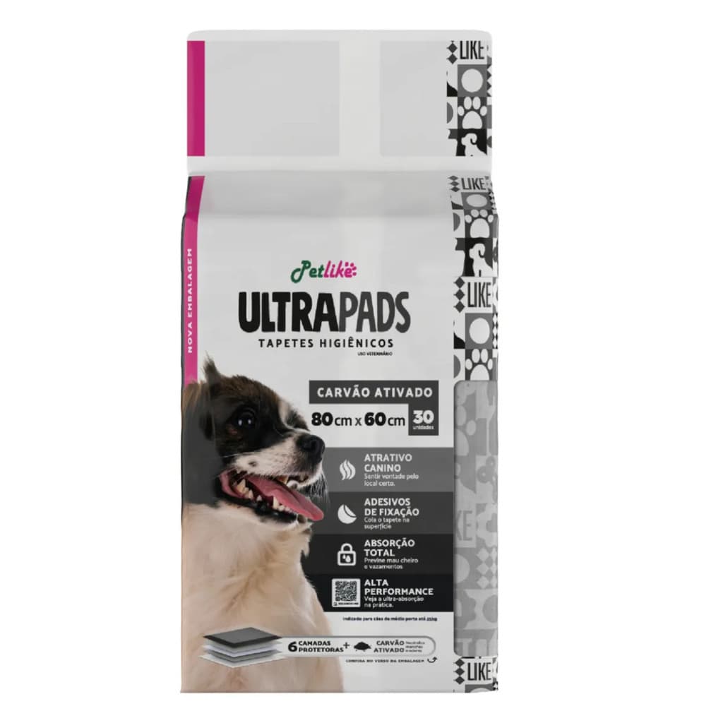 Petlike Ultra Pads Tapete Higiênico Com Carvão Ativado 80x60cm 30 Unidades
