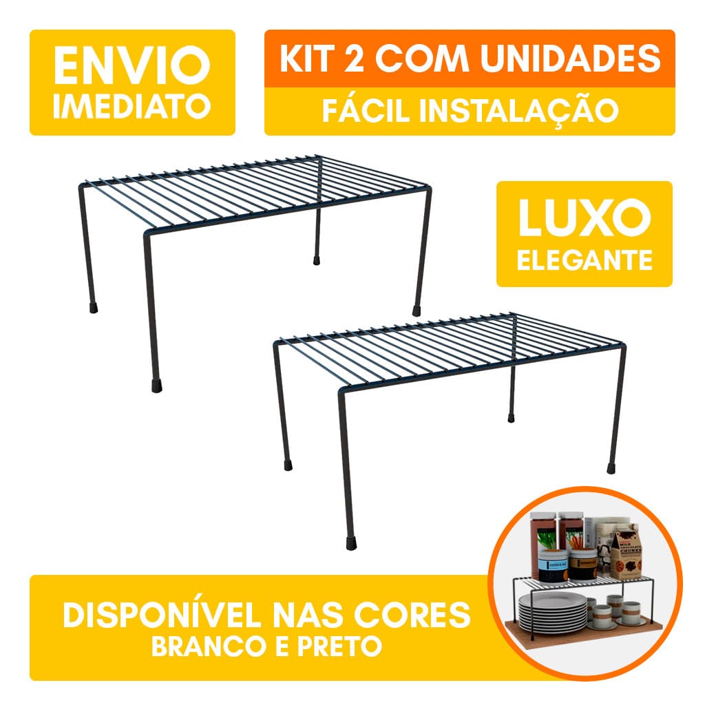 Kit 2 Organizador de Cozinha Rack Prateleira Suspensa Suporte Armário Multiuso 32cm Elegante