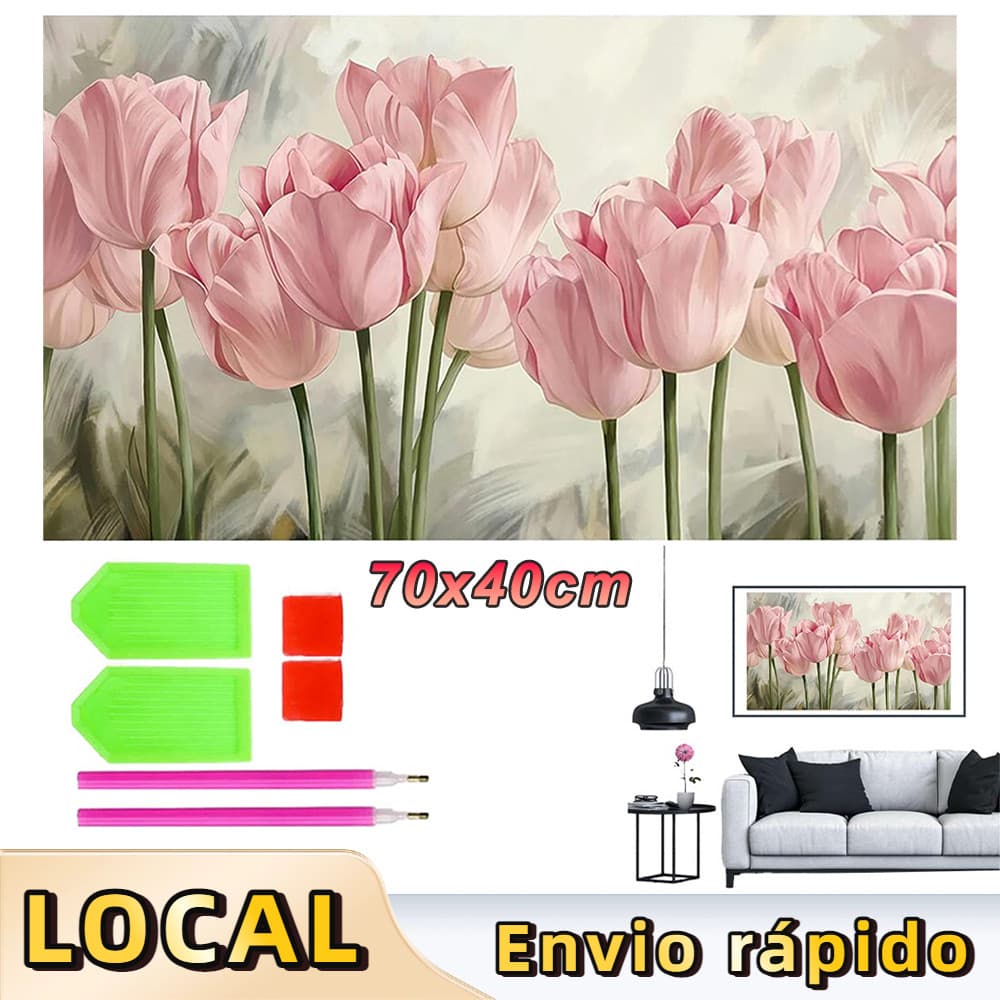 Kit Completo de Pintura de Diamante 5D Quadrada 70x40cm, Arte Terapêutica Anti-Stress,Tulipas