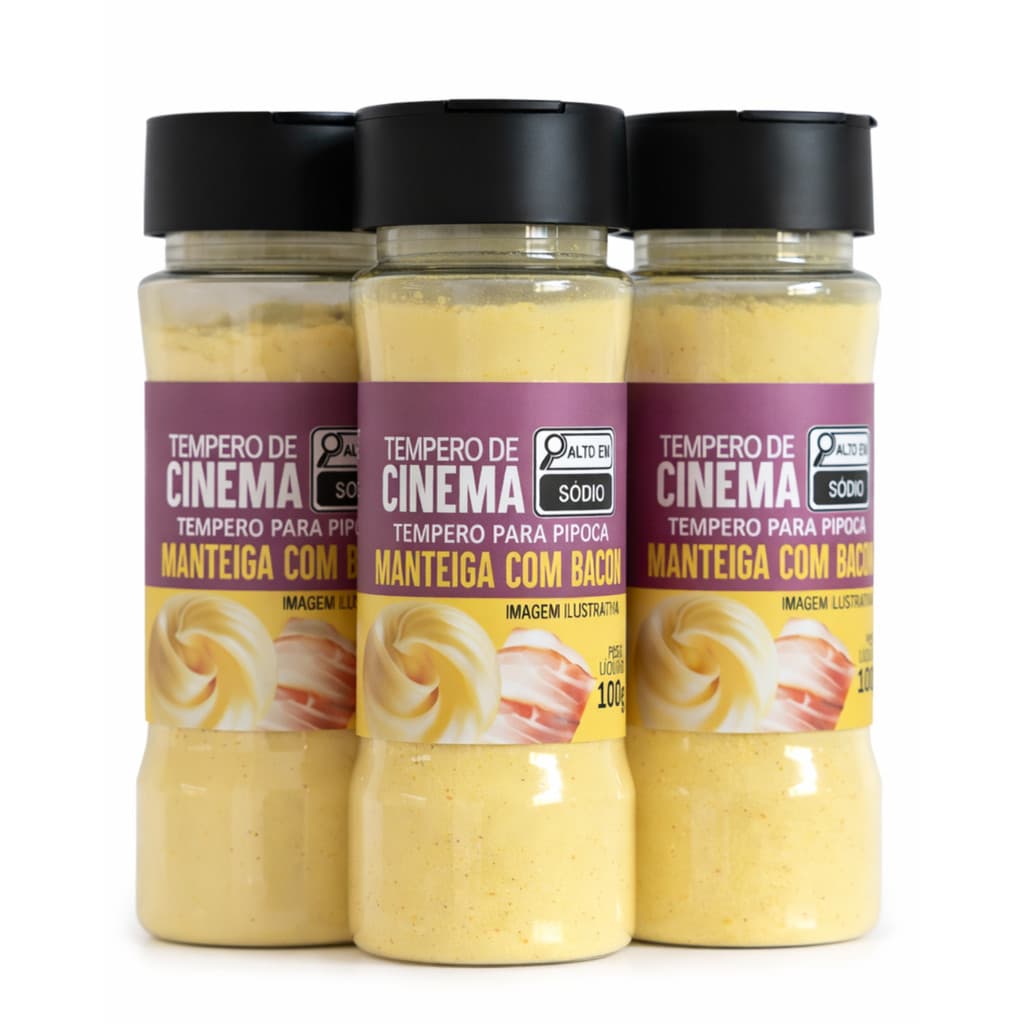 Kit 3 Potes Tempero Cinema Pipoca Manteiga com Bacon 100g - Mais Tempero Oficial