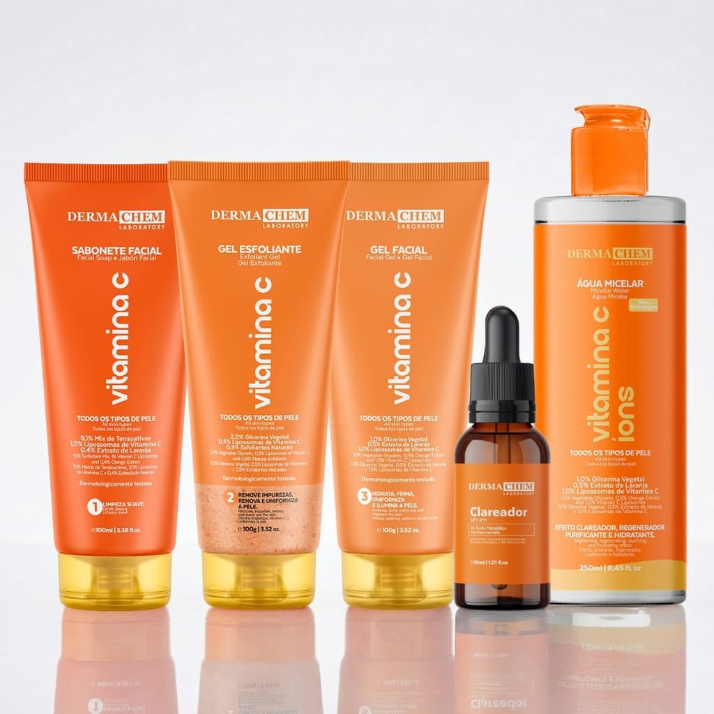 Kit Skin Care Tratamento de Manchas Clareador Facial Vitamina C Anti - Idade Dermachem Água Micelar