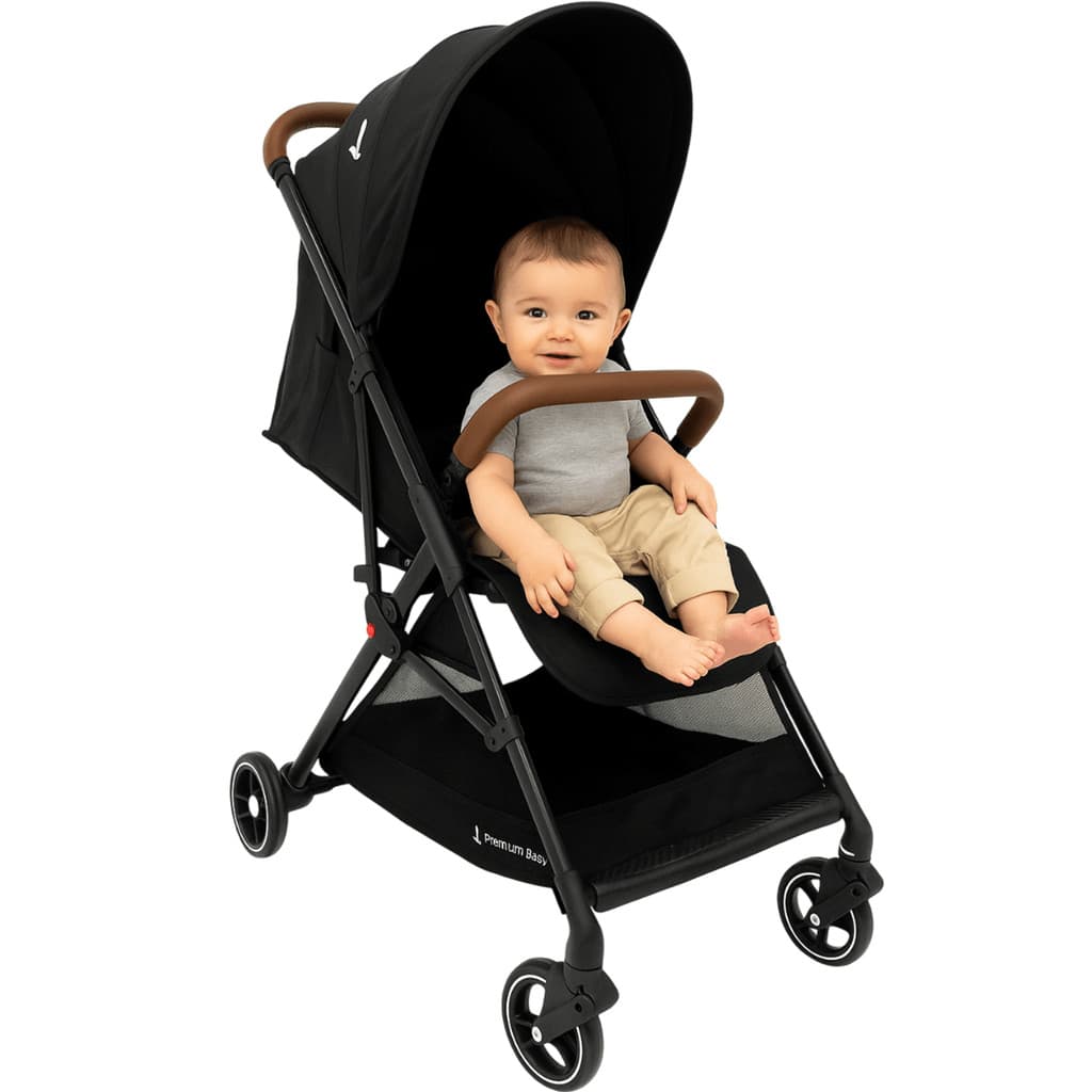 Carrinho de Bebê Premium Baby Zurich Black Couro Marrom