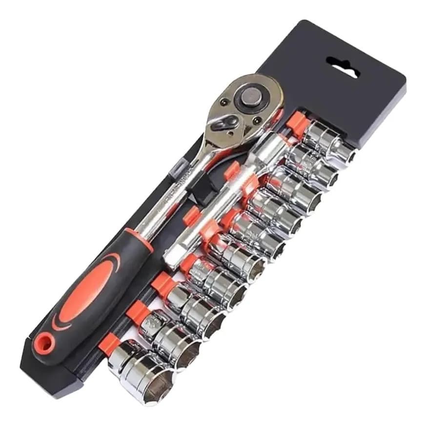 Chave Catraca 1/2 Jogo Soquete 8 A 24mm 12 Peças Reversível Com Extensão RESISTENTE