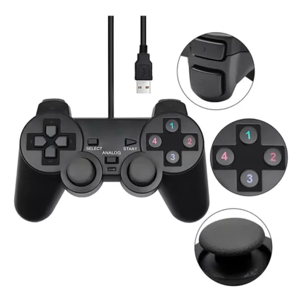 Controle Gamer Usb Pc Notebook Ps3 Ps2 Com Fio E Vibração