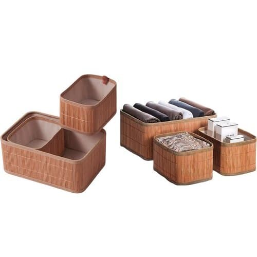 Conjunto 3 Cestos Organizadores Bambu Natural Multiuso Durable Organizador Cozinha Banheiro Escritório