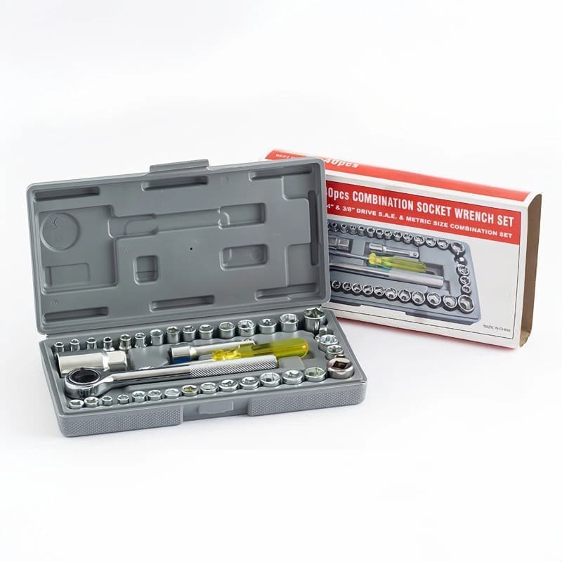 1/2 Kits Ferramentas Completo 40 Peças – Com Soquetes, Chave Catraca Reversível e Maleta para Reparos Profissionais