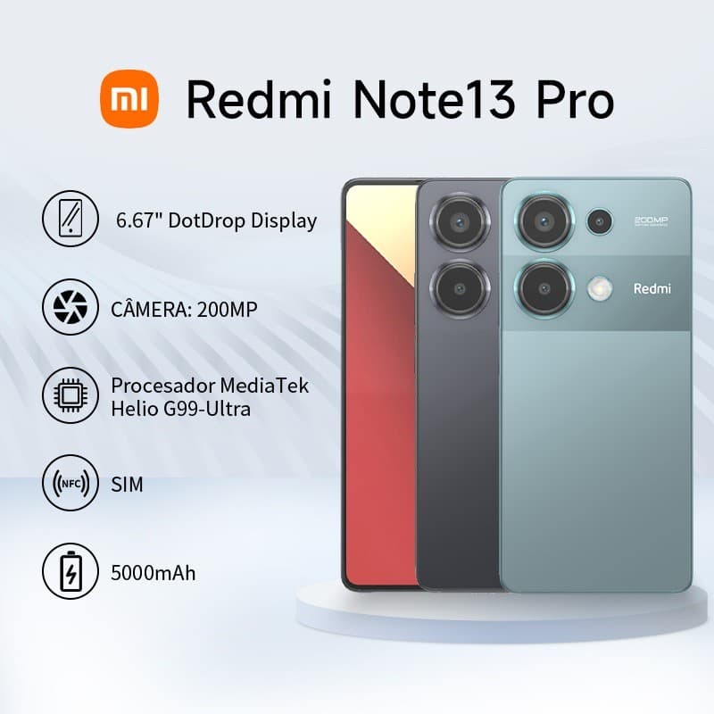 Redmi Note 13 Pro 4G 8GB RAM 256GB 200MP Tela AMOLED 120Hz NFC Bateria 5000mAh 67W Versão Global
