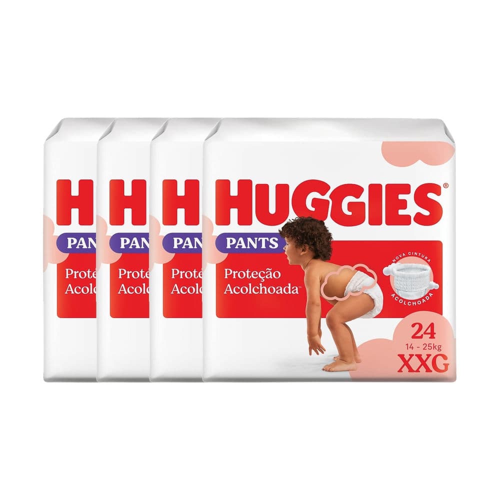 Kit 4 Fralda Huggies Pants Roupinha Proteção Acolchoada Tamanho XXG Pacote Mega 24 Unidades Descartáveis