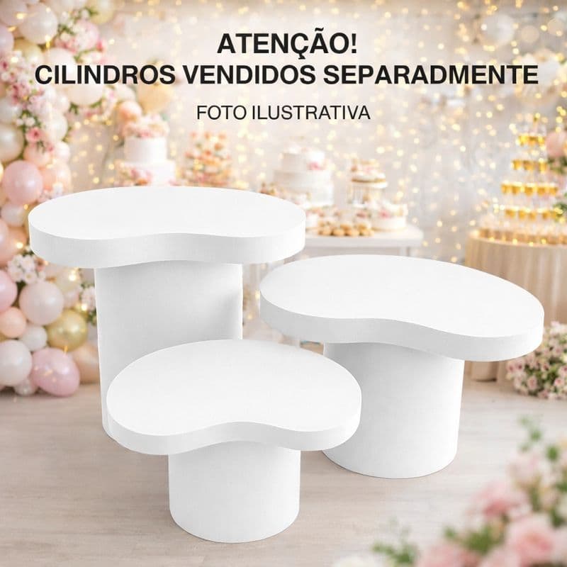 Kit 3 Tampas Para Mesa Cilindro MDF Orgânicas Branco Ou Cru Tampos Para Festa Infantil Chá Revelação Eventos