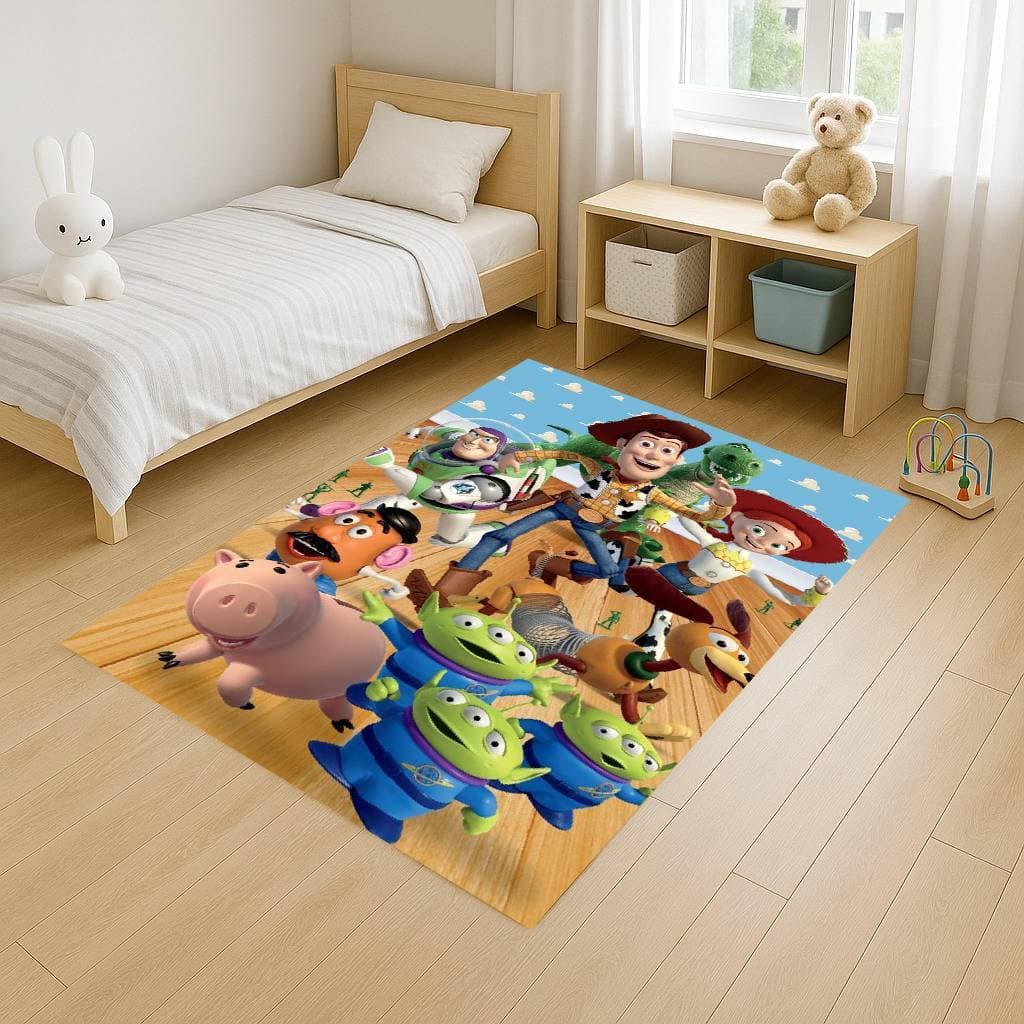 Tapete Retangular 100x140 Antiderrapante Toy Brinquedos Familia Infantil Desenho Decoração Quarto Sala