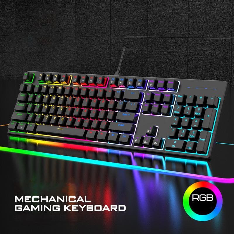 Teclado Gamer Mecânico Blue Switch LED RGB ABNT2 – K100M