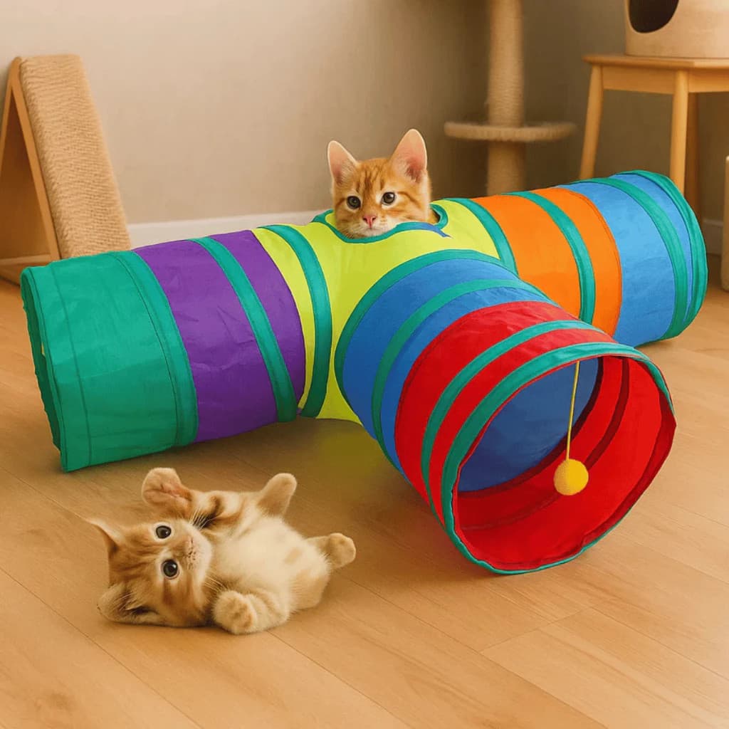 Túnel Colorido com Bolinhas para Gatos Brinquedo e Casinha Pet imperdível