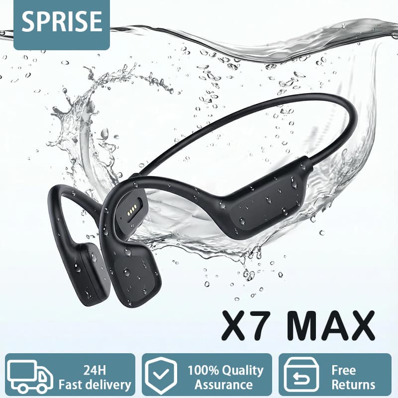 SPRISE X7Max Fones de ouvido de natação: fones de ouvido Bluetooth com condução óssea, sem fio, memória de 32 GB, fone