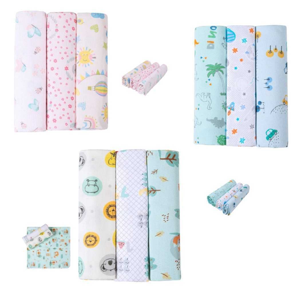 Kit 3 unidades Cueiro Estampados Flanelado 100x80Cm Algodão Enxoval Infantil Bebê Menino Menina
