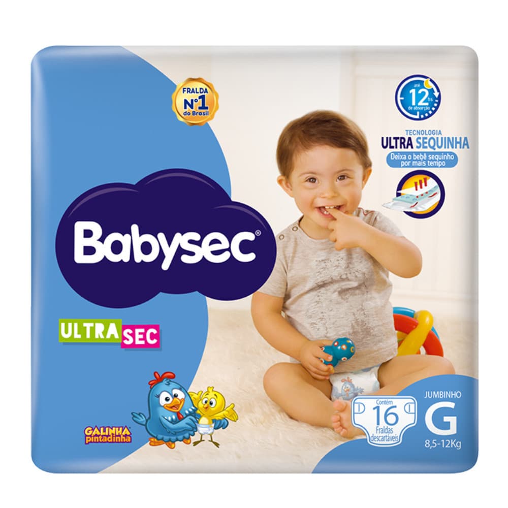Pacote Econômico Fralda Infantil Babysec UltraSec Jumbinho G Galinha Pintadinha 16un