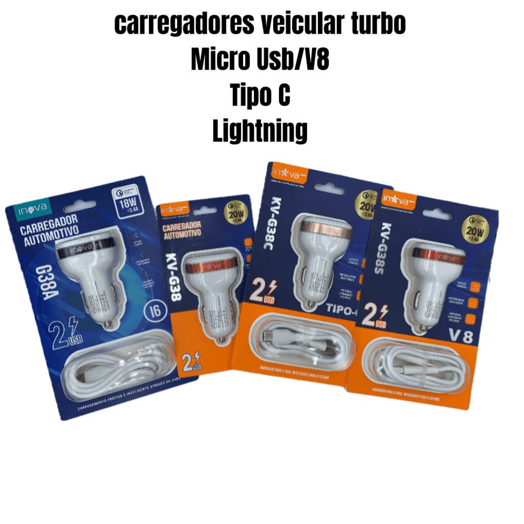 Carregador para celular veicular carro fonte usb  rápido turbo qc 3.0