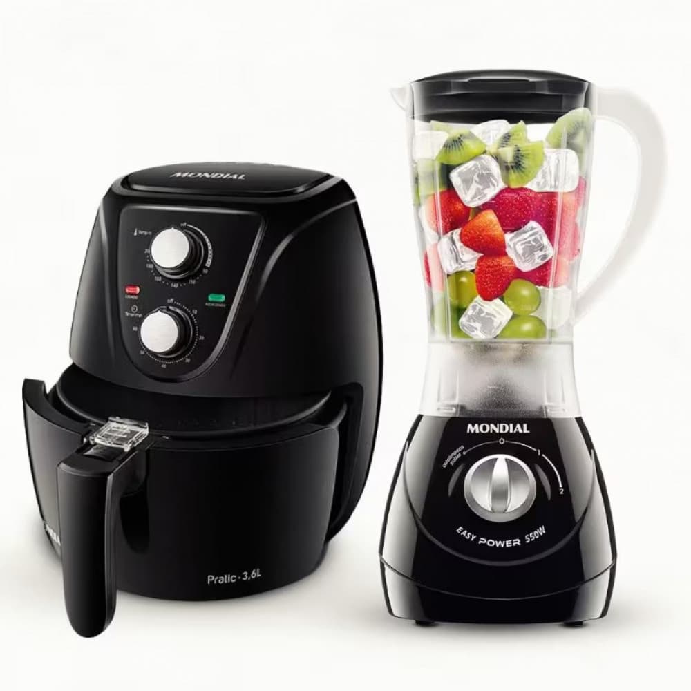 Fritadeira Elétrica Sem Óleo Air Fryer AF-36-FB 3,6L + Liquidificador Power L-99 FB 500W Mondial