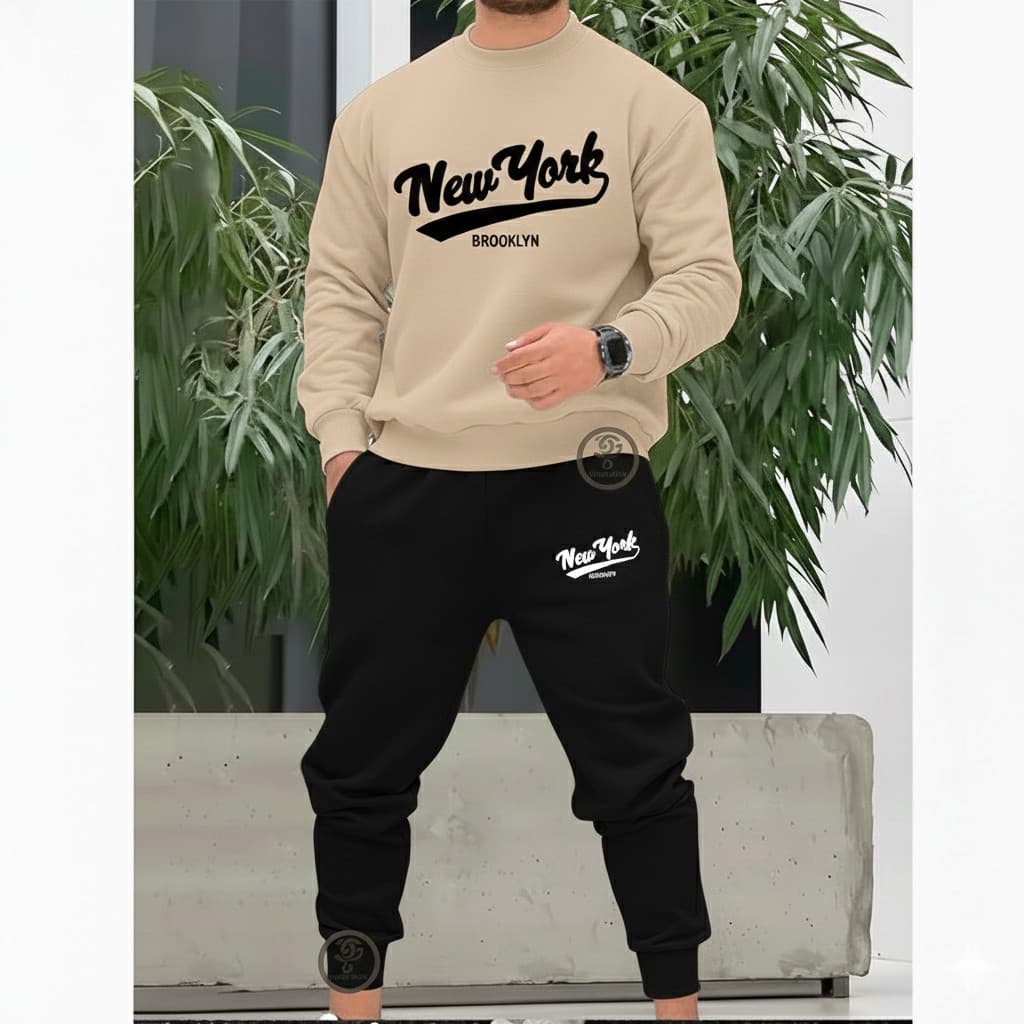 Conjunto de moletom Brooklyn New York Usa Streetwear Gola redonda casual unissex Blusa + Calça moletom Peluciado