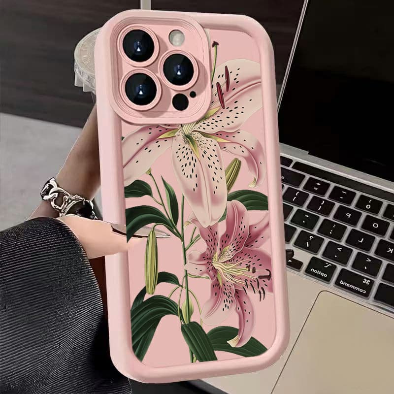 Capinha Capa Para iPhone XR 11 12 13 14 15 16 17 PRO MAX 14 15 16 PLUS Silicone À Prova de Choque lírio flor