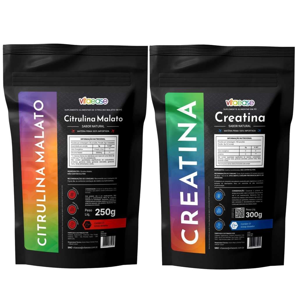 Combo Citrulina Malato 250g + Creatina 300g | Pré-Treino em Pó | Suplemento Alimentar | Uso Adulto