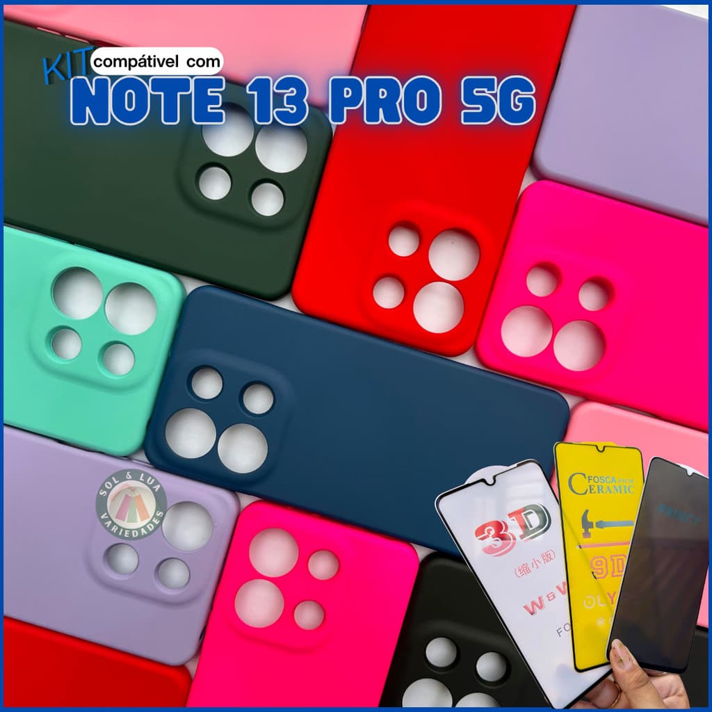 Kit Capa Capinha compatível com Redmi Note 13 Pro 5G + Película 3D Cerâmica Privacidade Câmera