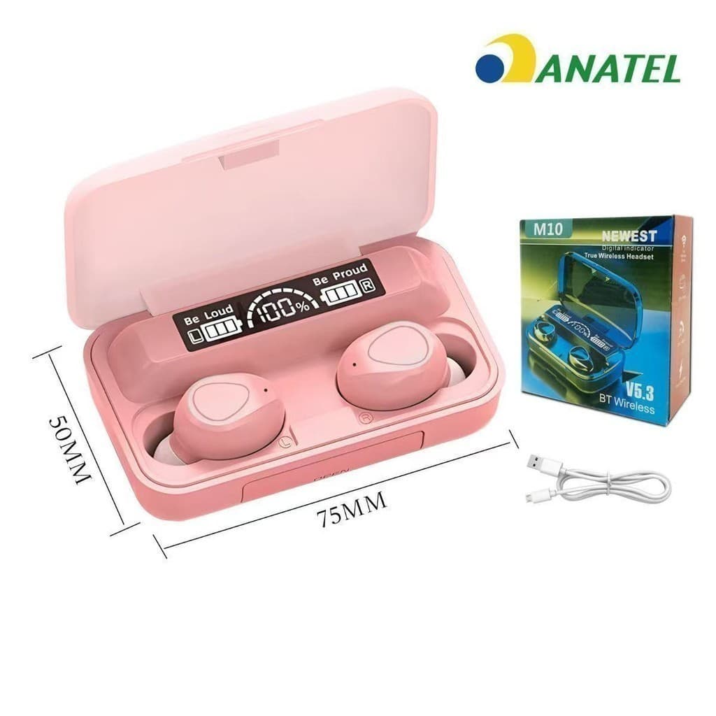 Fone De Ouvido bluetooth 5.1 M10 Sem Fio tws Estéreo Com Pod Carregador ROSA Alex