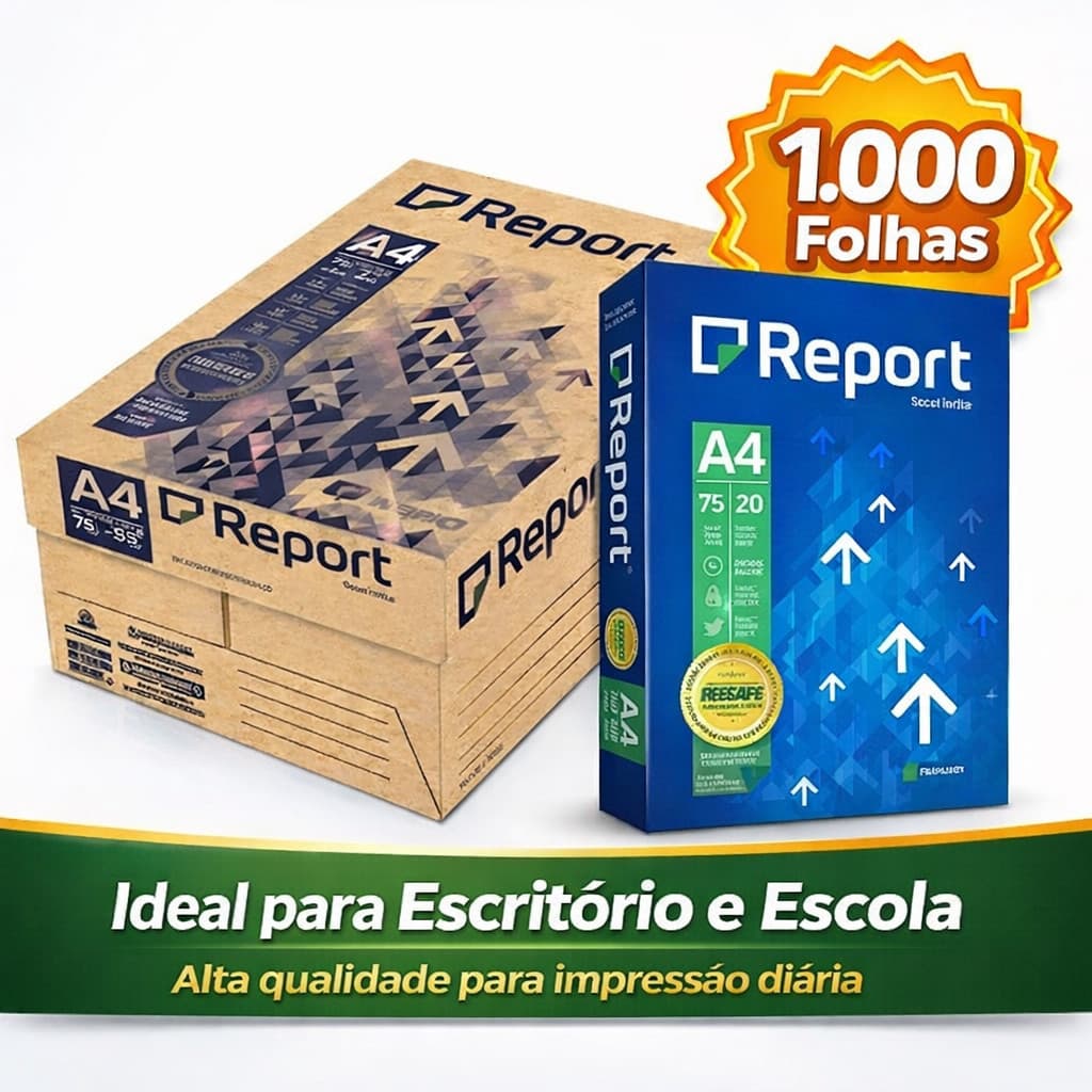 1000 Folhas de Papel Sulfite Report Folha Ofício Para Impressão A4
