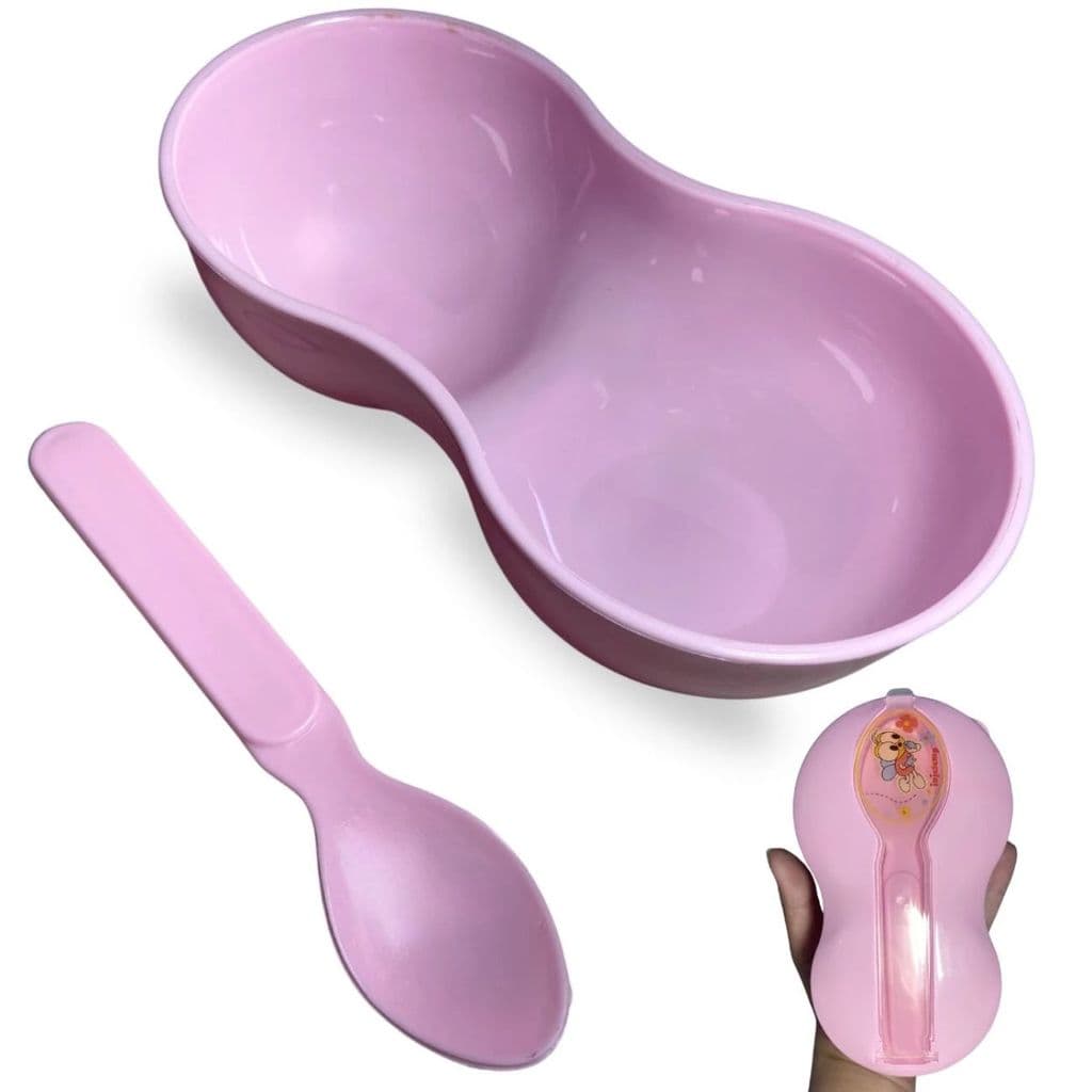 Porta Leite em Pó Porta Papinha Baby Tigela Infantil com Colher Rosa Bebe