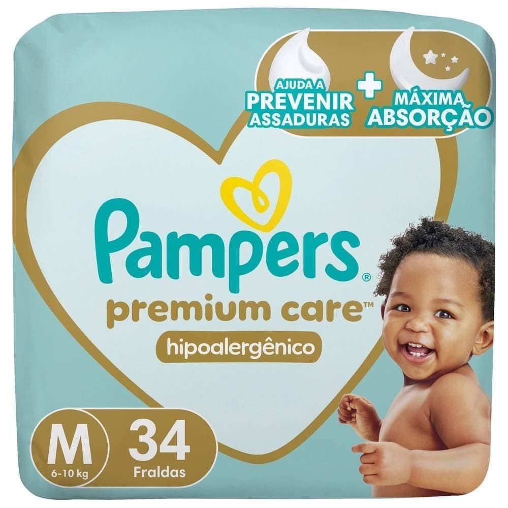 Fraldas Pampers Premium Care M 34 Unidades
