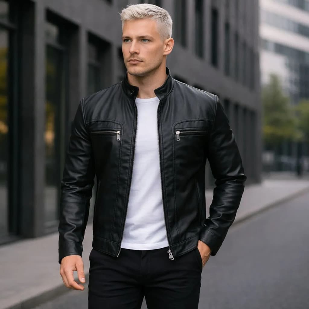 Jaqueta De Couro Sintético Masculina Impermeável Moderna Estilo Premium Alto Padrão
