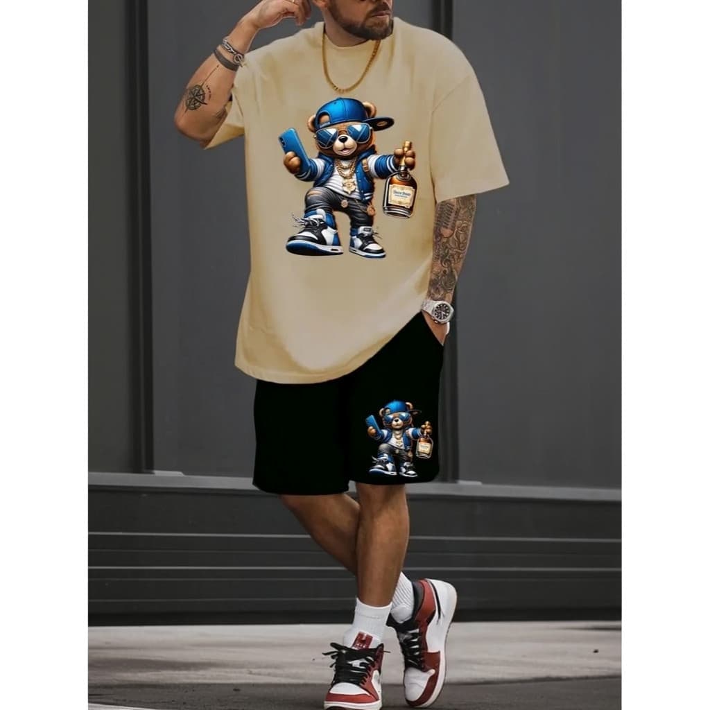 Conjunto Camiseta + Short Moletom Conjunto Urso Garrafa Premium Envio-Rapido