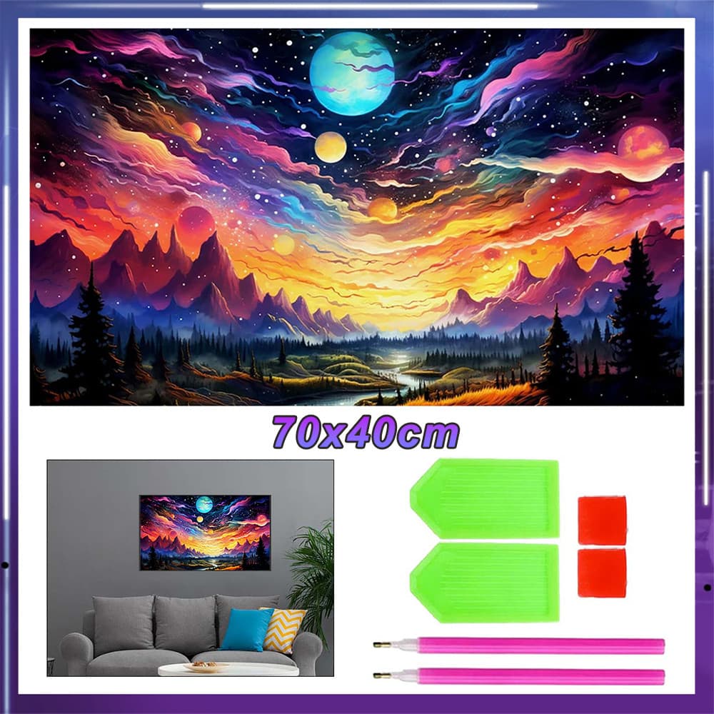 Kit de Pintura de Diamante 5D Quadrada 70x40cm para Adultos, Arte Relaxante e Decorativa,Céu estrelado