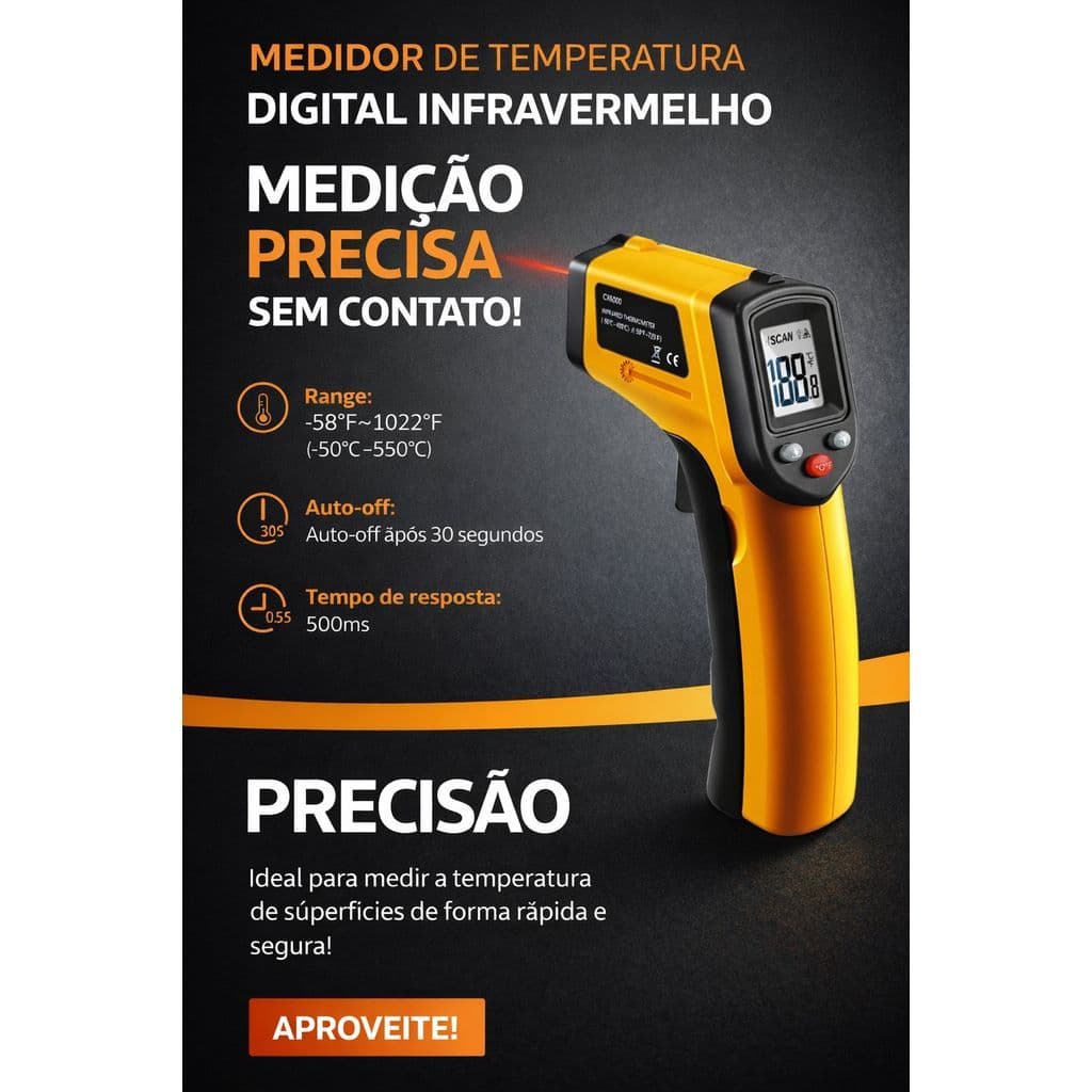 Termômetro Infravermelho Digital Sem Contato Medidor de Temperatura Laser