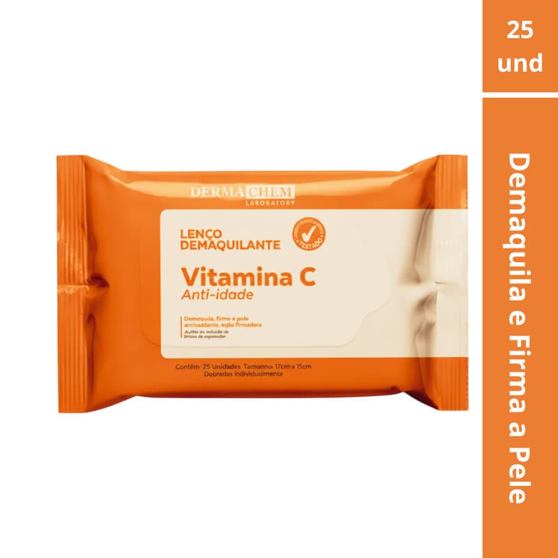 Lenco Demaquilante Vitamina C Dermachem Anti Idade Maquiagem Skin Care 25un Kit Maquiagem Barata