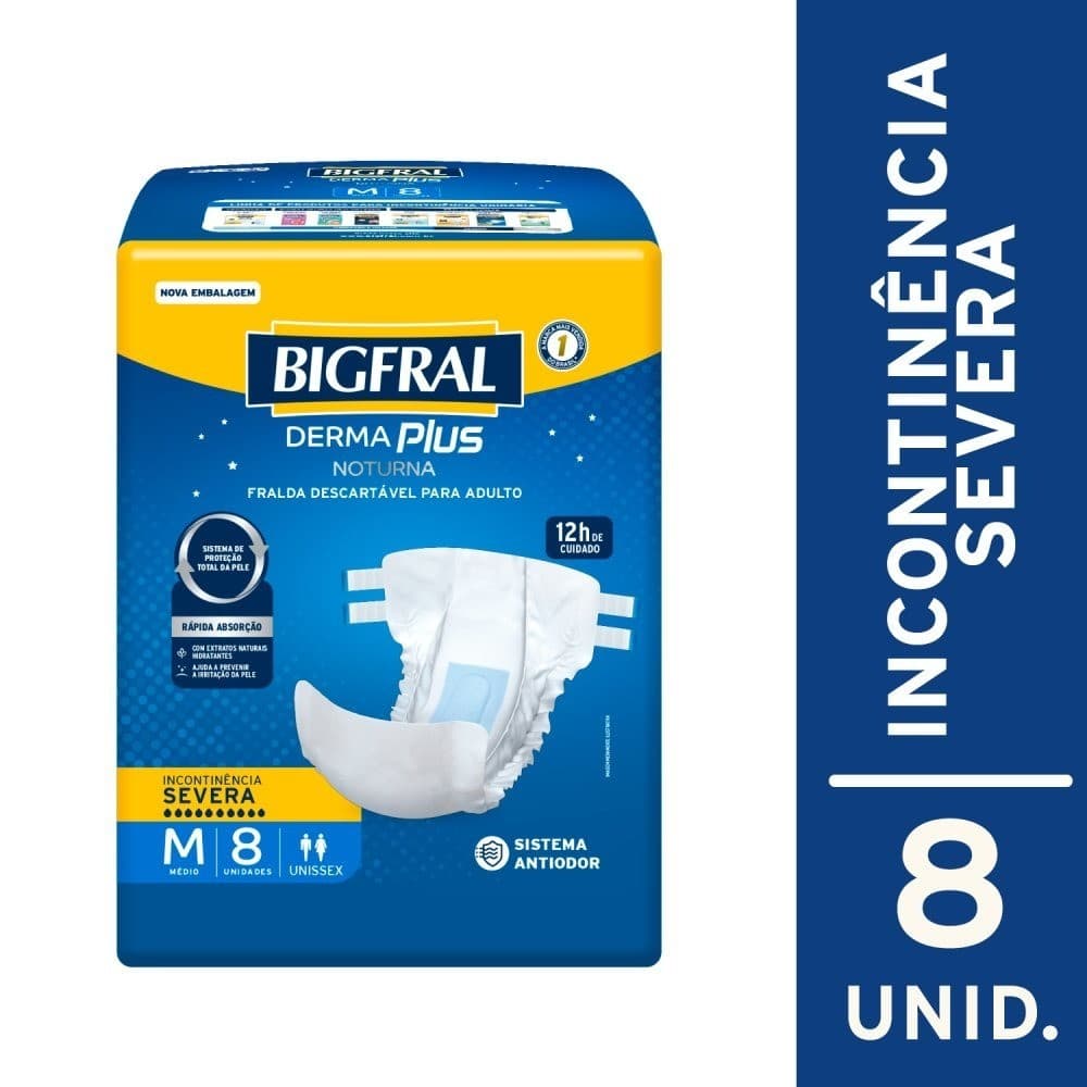 Fralda Adulto Bigfral Dermaplus Noturna Média Com 8 Unidades