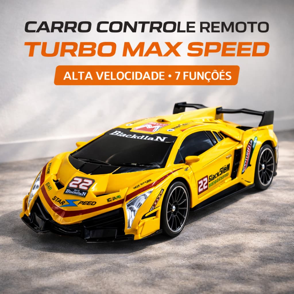 Carro Controle Remoto Turbo Max Speed 7 Funções Carrinho RC Alta Velocidade Brinquedo Infantil