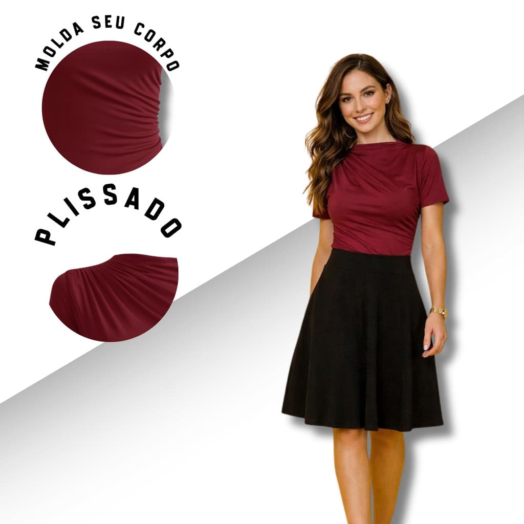 Camisa Feminina Blogueirinha Slim blusa Gola Alta Luxo Casual Elegante Social Moda