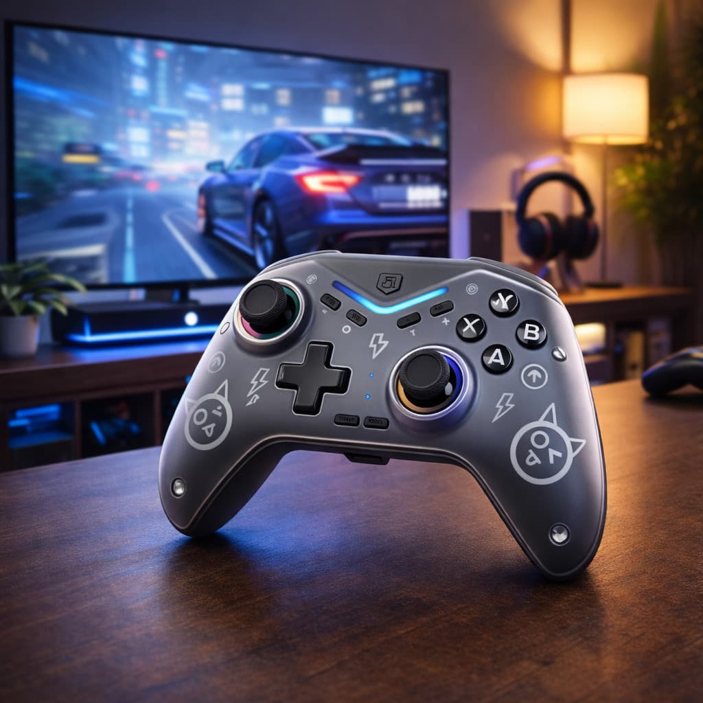 Controle para Videogame Sem Fio RGB Compatível com PC Android iOS KP-GM044