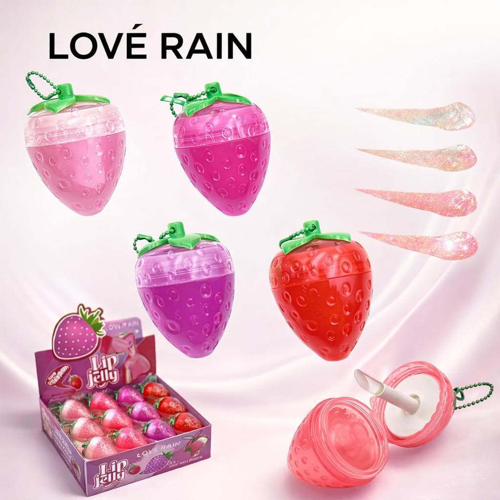 KIT4 Love Rain Lip Jelly Morango Gloss Labial Hidratante