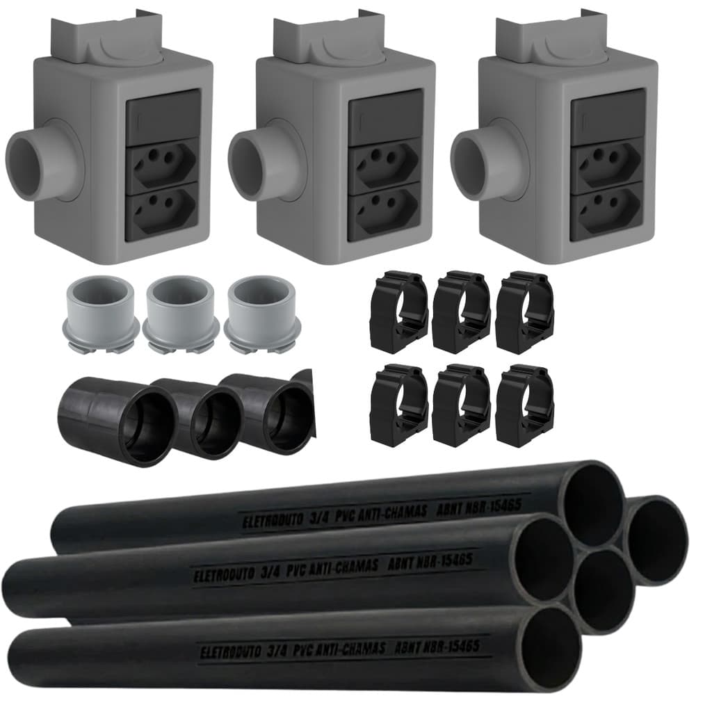 Kit de 3 Tomadas 20A Sobrepor + Instalação Completa 3/4" de 3 Metro I Kit Completo