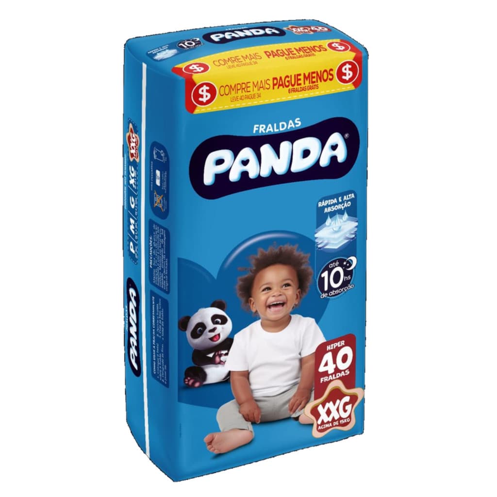 Fralda Infantil Panda Hiper - Pacote com 40 Fraldas Tamanho XXG