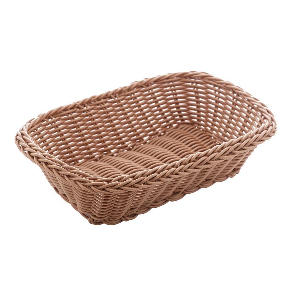 Cesta Retangular de Rattan Plástico 24cm Lyor para Organização Cozinha Banheiro Mesa Aparador Frutas Utensílios Casa Lar