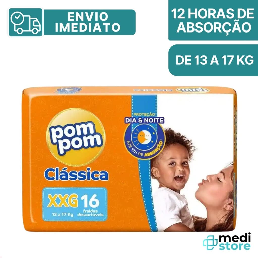 Fralda Infantil Fralda Pom Pom Clássica Jumbo XXG 16 Unidade - Envio Imediato