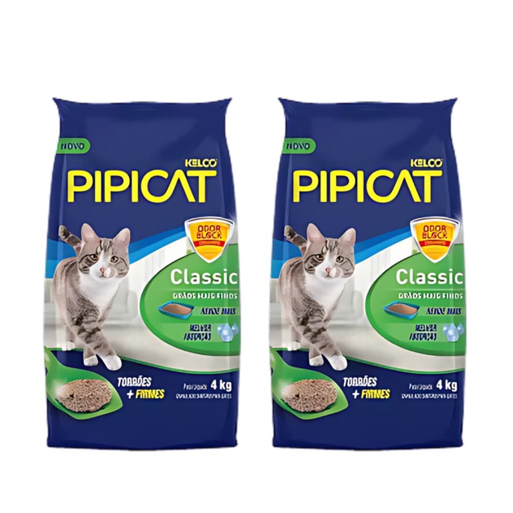 Kit 2 Areia Sanitária para Gatos PIPICAT Classic 4kg Kelco