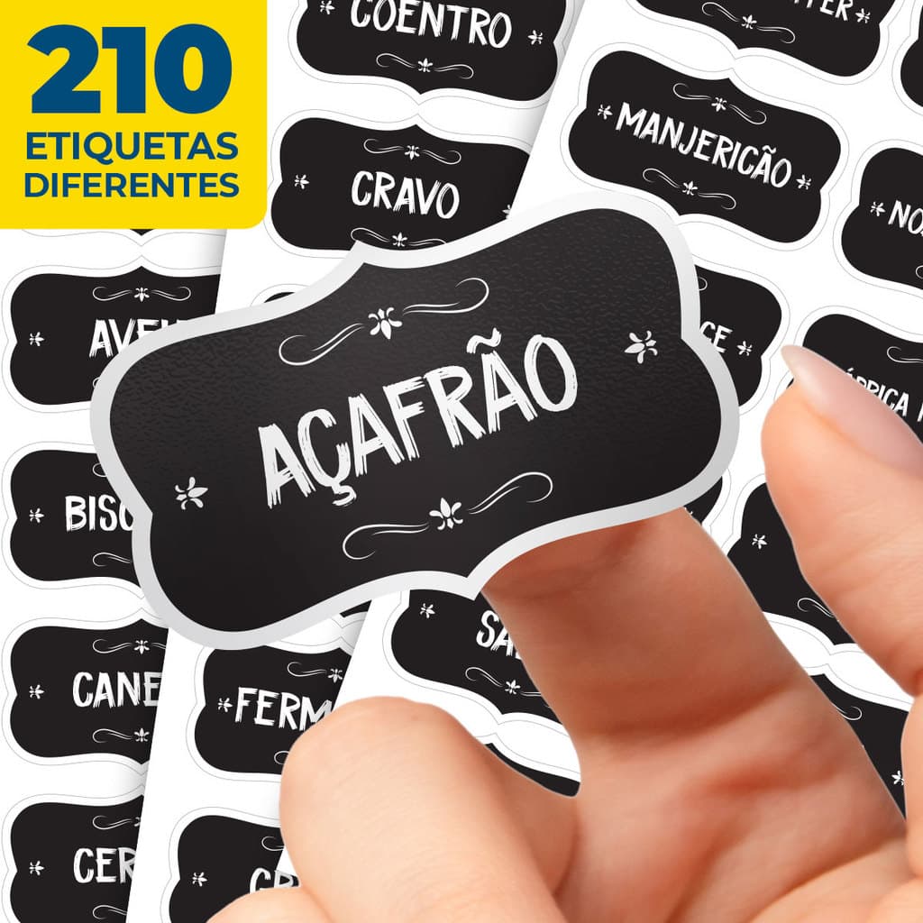 210 Etiquetas Adesivas para Temperos e Condimentos Vinil para Potes